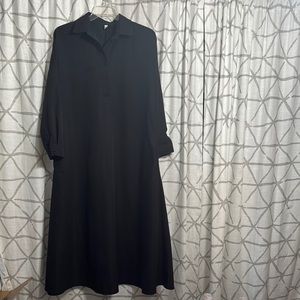 Black A-Line Polo Collar Sleeve Dress for Work